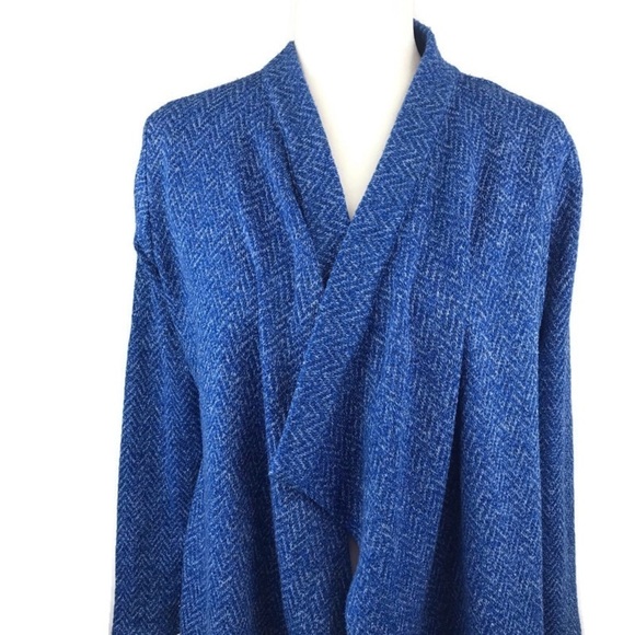 Karl Lagerfeld Paris Blue Open Front Drape Waterfall Cardigan Sweater Me… - Picture 2 of 7